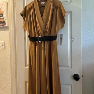 Calvin Klein Mustard Wrap Maxi Dress with Black Belt